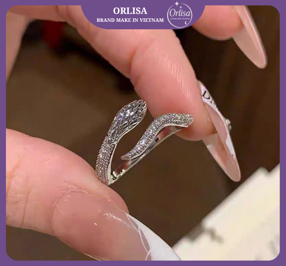 Nhẫn rắn xoắn đính đá bạc 925 thương hiệu Orlisa0